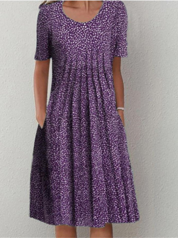 Women's Dresses Polka Dot Print Crew Neck Pocket Midi Dress