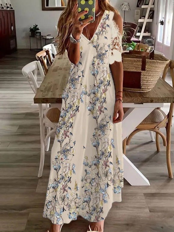 Women's Dresses Printed V-Neck Off-Shoulder Short Sleeve Dress