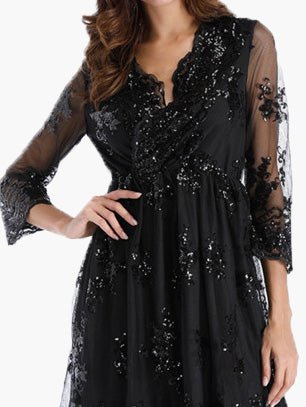 Women's Dresses Sequin V-Neck 3/4 Sleeve Dress