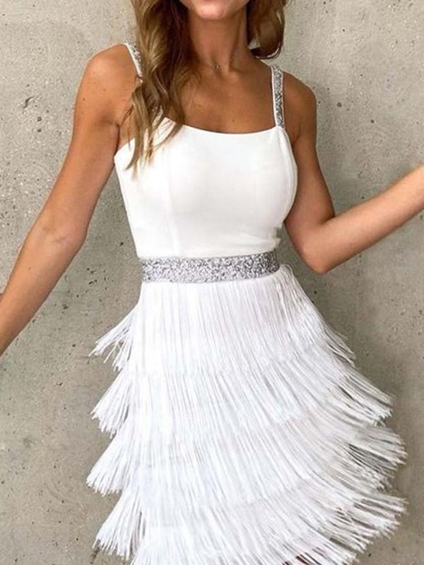 Women's Dresses Shiny Sling Fringe Mini Dress