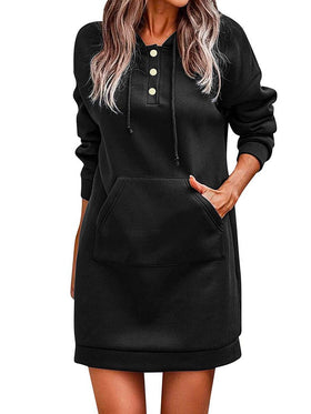 Women's Dresses Solid Knitted Hooded Sweatshirt Mini Dress