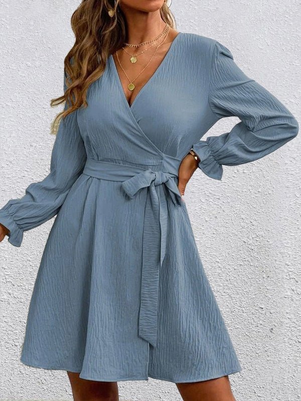 Women's Dresses Solid Lace-Up Long Sleeve Dress