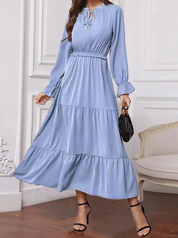 Women's Dresses Solid Long Sleeve Tie Maxi Dress