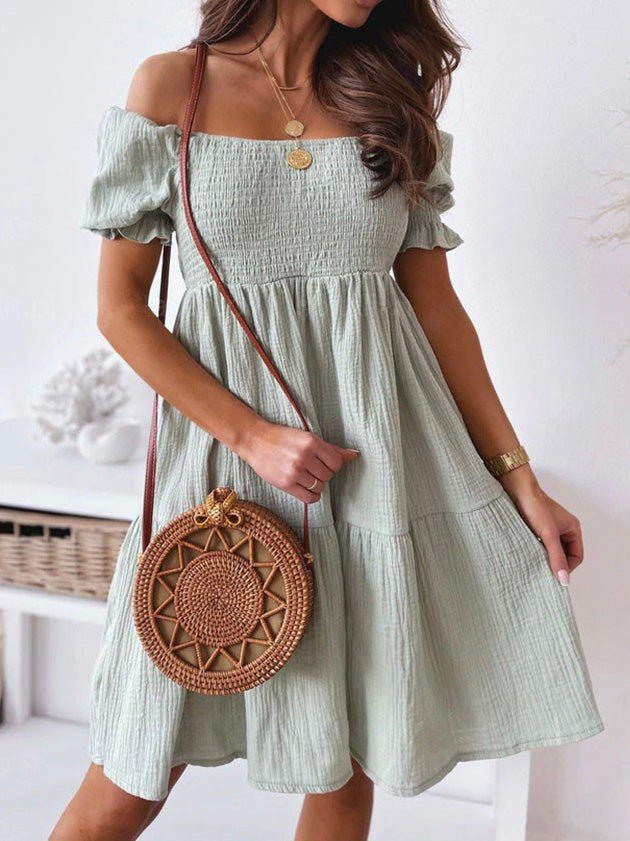 Women's Dresses Solid One-Shoulder Short Sleeve Dress