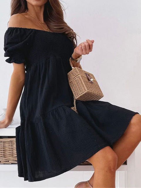 Women's Dresses Solid One-Shoulder Short Sleeve Dress