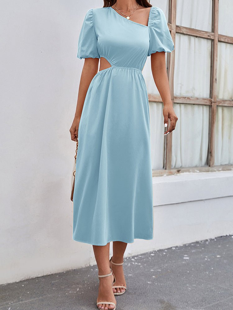 Robe Mi-Longue Couleur Unie Sans Taille Manches Bouffantes