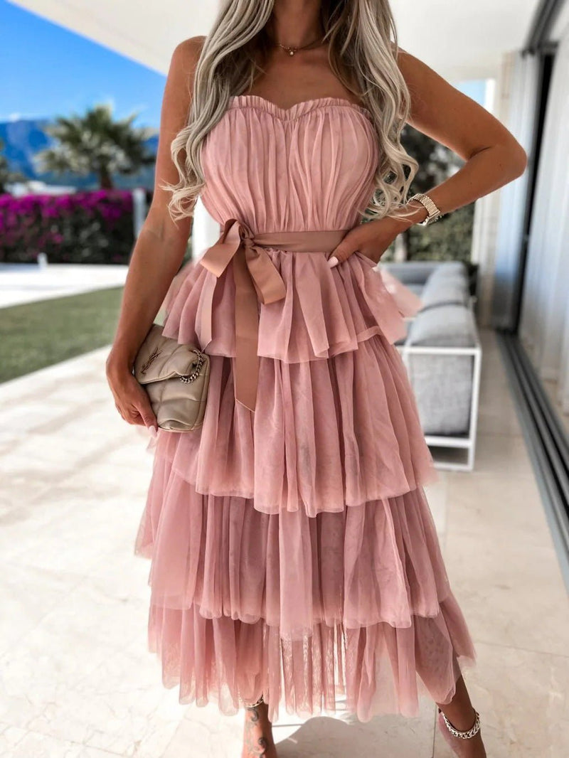 Robe de Soirée Sans Manches Lacets en Tulle