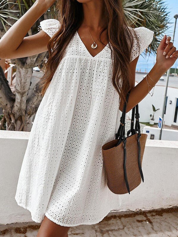 Women's Dresses V-Neck Hollow Ruffle Sleeve Dress