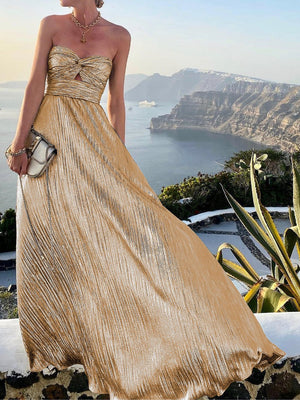 Women's Dresses Wrap Bust Hollow Bronzed Party Dress