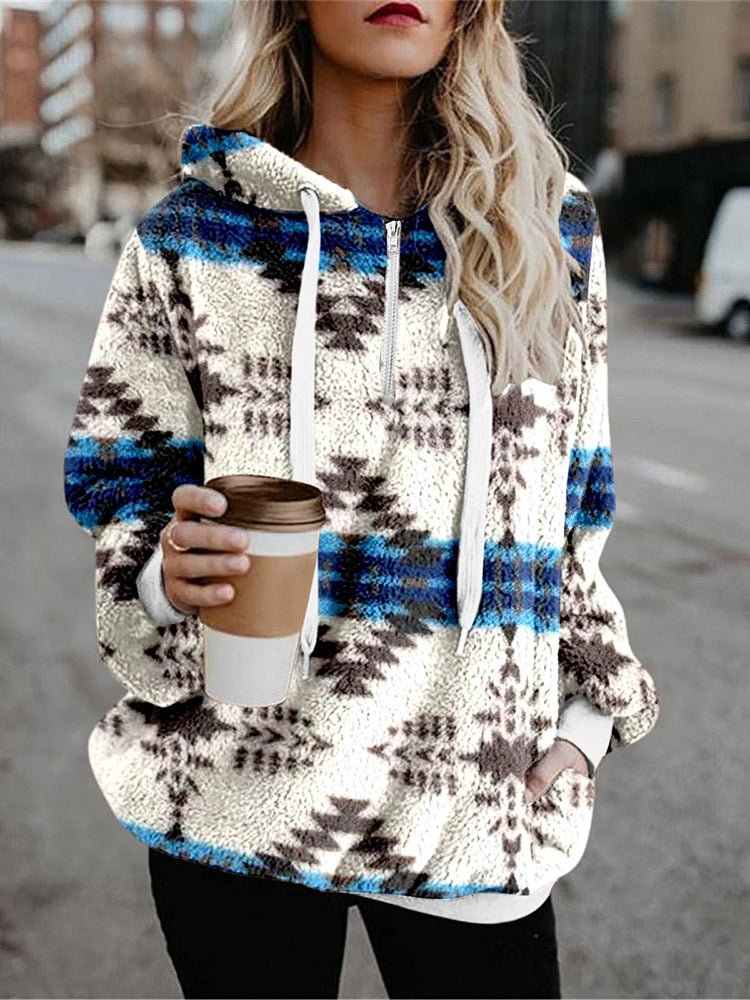 Women's Hoodies Flannel Ethnic Print Long Sleeve Hoodie