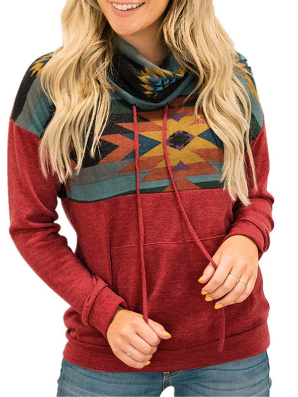 Women's Hoodies Printed Loose Sports High Neck Hoodie