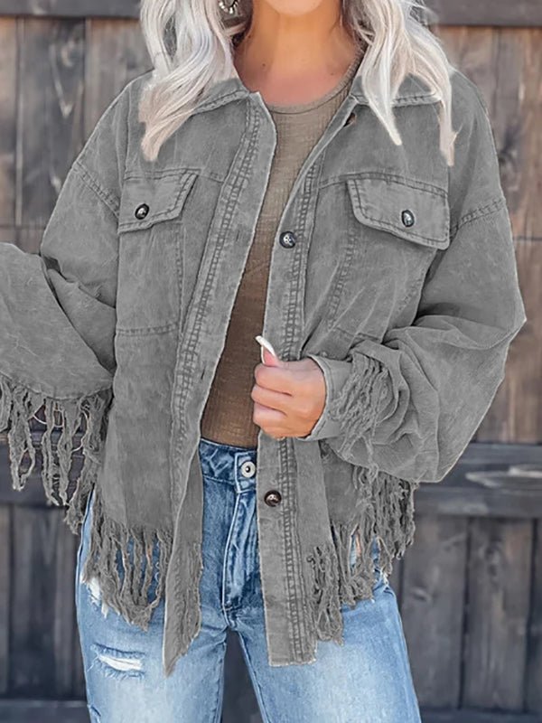 Women's Jackets Casual Tassel Wash Corduroy Jacket