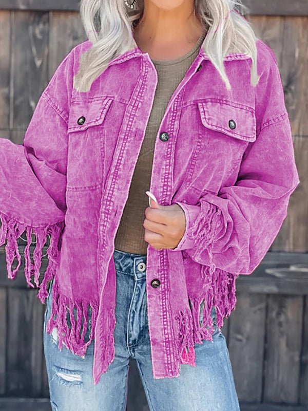 Women's Jackets Casual Tassel Wash Corduroy Jacket