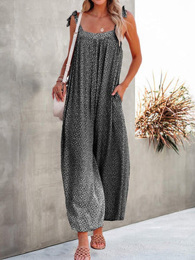 Women's Jumpsuits Loose Print Lace-Up Sleeveless Wide-Leg Jumpsuit