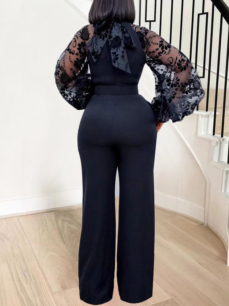 Women's Jumpsuits Mesh Balloon Sleeve Slim Fit Wide-Leg Jumpsuit