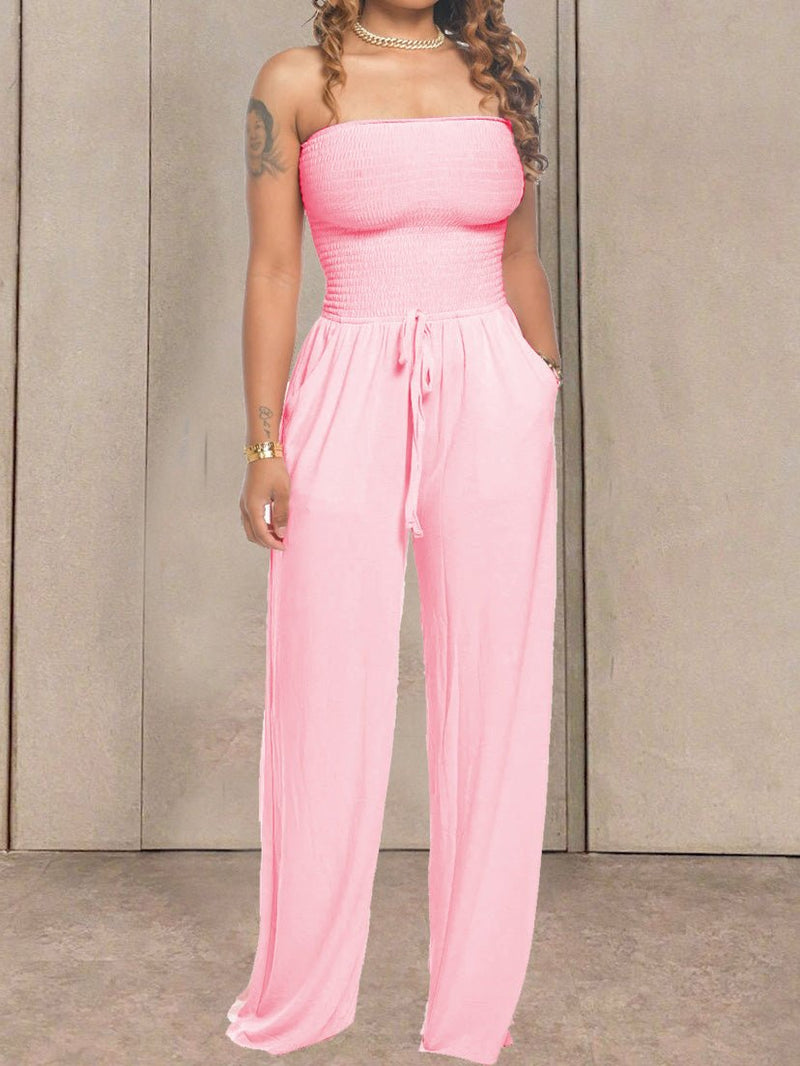 Women's Jumpsuits One-Shoulder Pocket Wide-Leg Jumpsuit