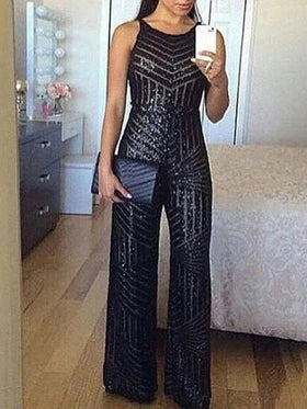 Women's Jumpsuits Sequined Sleeveless Wide-Leg Jumpsuit