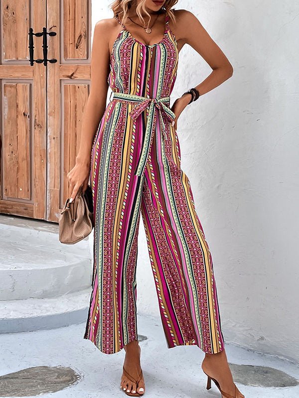 Women's Jumpsuits Sexy Striped Holiday Style Casual Sling Jumpsuit