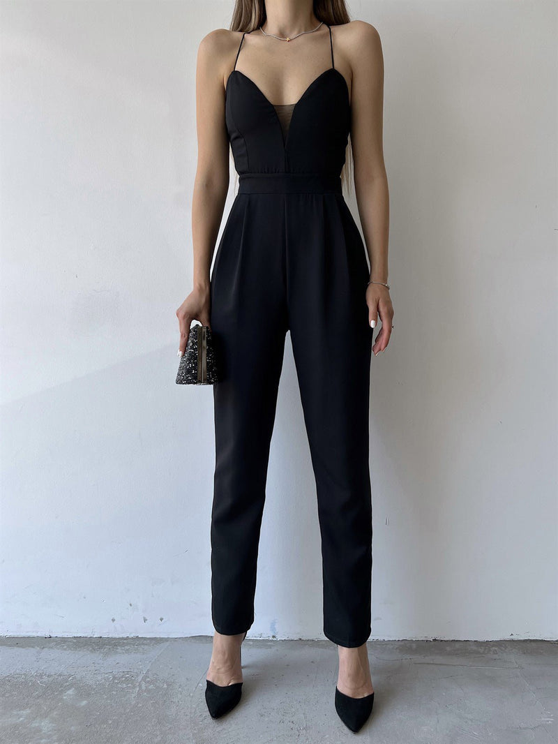 Women's Jumpsuits Sling V-Neck Open Back Slim Fit Jumpsuit