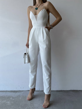 Women's Jumpsuits Sling V-Neck Open Back Slim Fit Jumpsuit