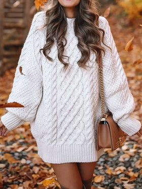 Women's Mini Dresses Crewneck Long Sleeve Oversized Knitted Dress