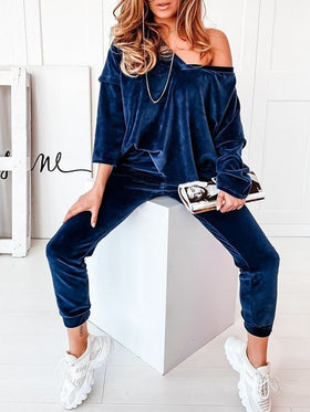 Women's Sets Corduroy Long Sleeve Top & Pants Two Piece Set