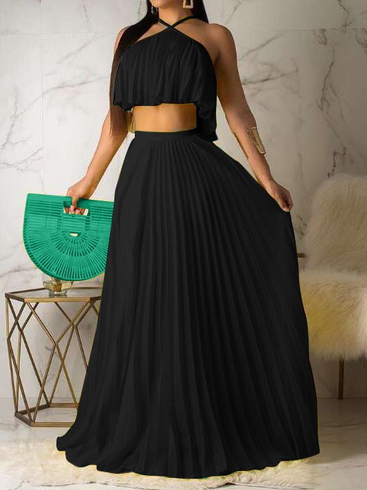 Women's Sets Halter Pleated Top & Skirt Two-Piece Set