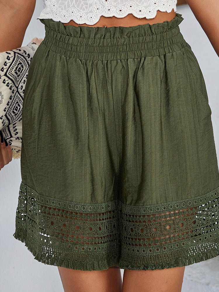 Women's Shorts Lace Panel Hollow Wide-Leg Shorts