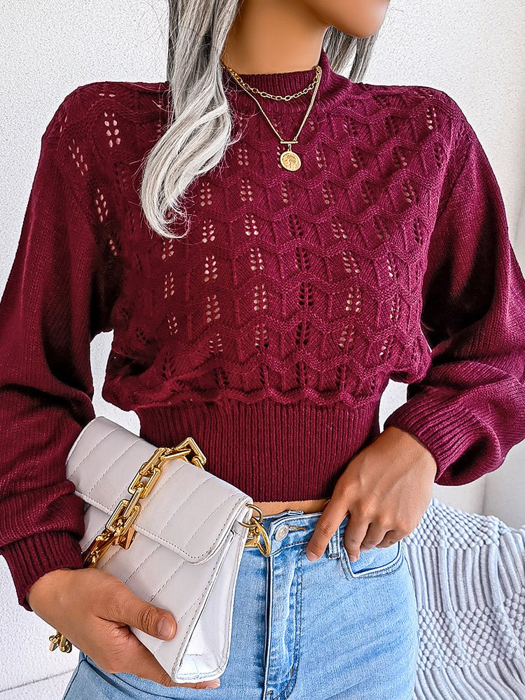 Women's Sweaters Cutout Striped Balloon Sleeve Cropped Knit Sweater