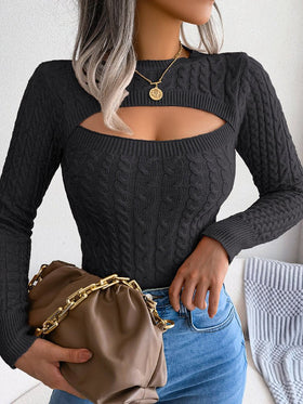 Women's Sweaters Cutout Twist Long Sleeve Sweater