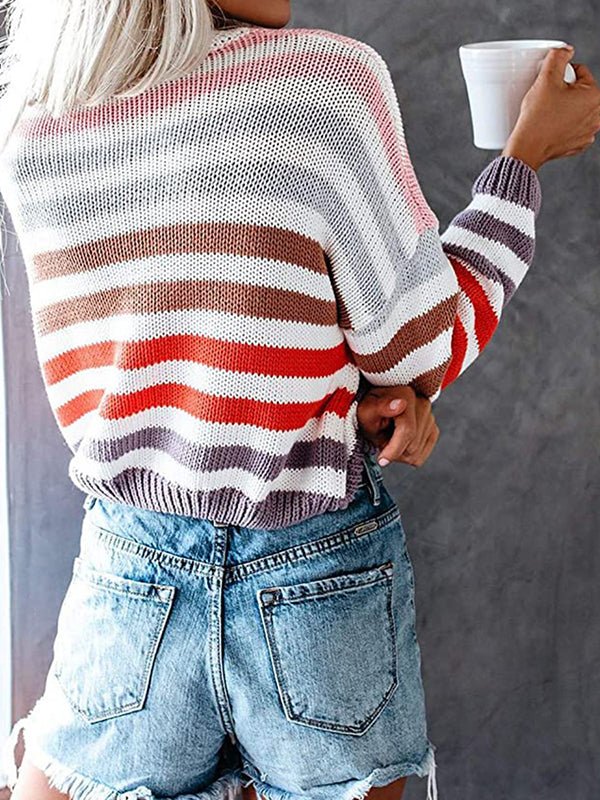 Women's Sweaters Knitting Stripe Long Sleeve Round Neck Sweater