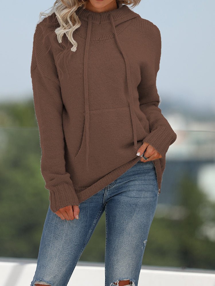 Women's Sweaters Solid Pocket Knit Hooded Sweater