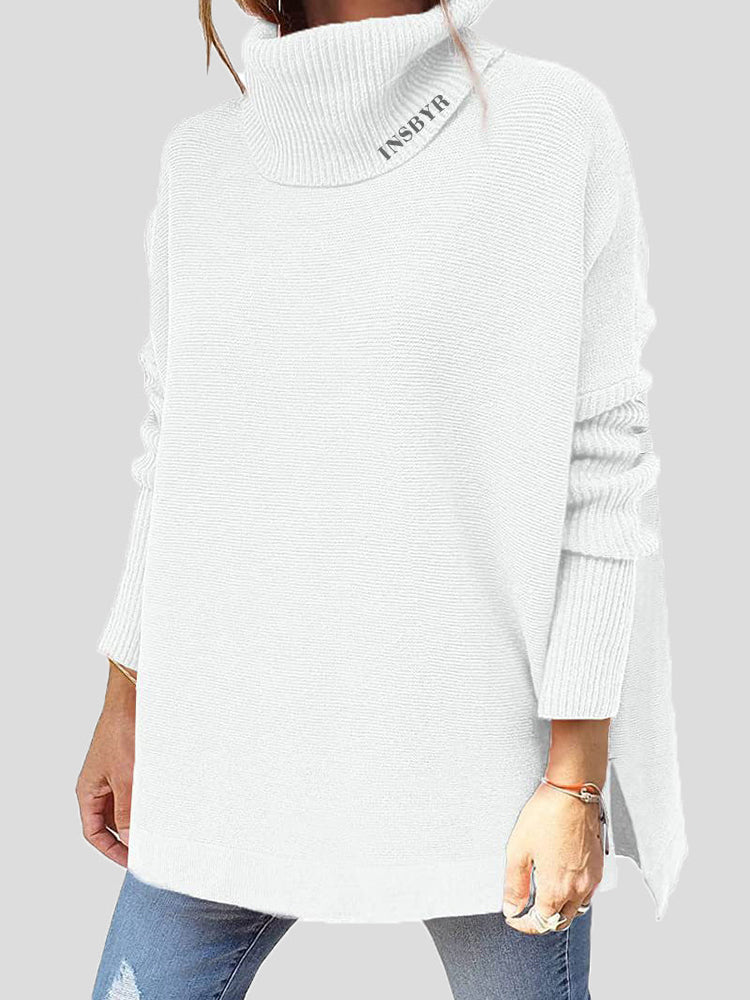 Women's Sweaters Solid Turtleneck Split Sweater