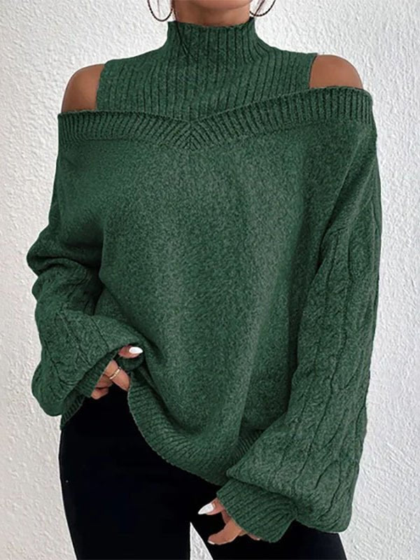 Women's Sweaters Turtleneck Off Shoulder Balloon Sleeve Sweater