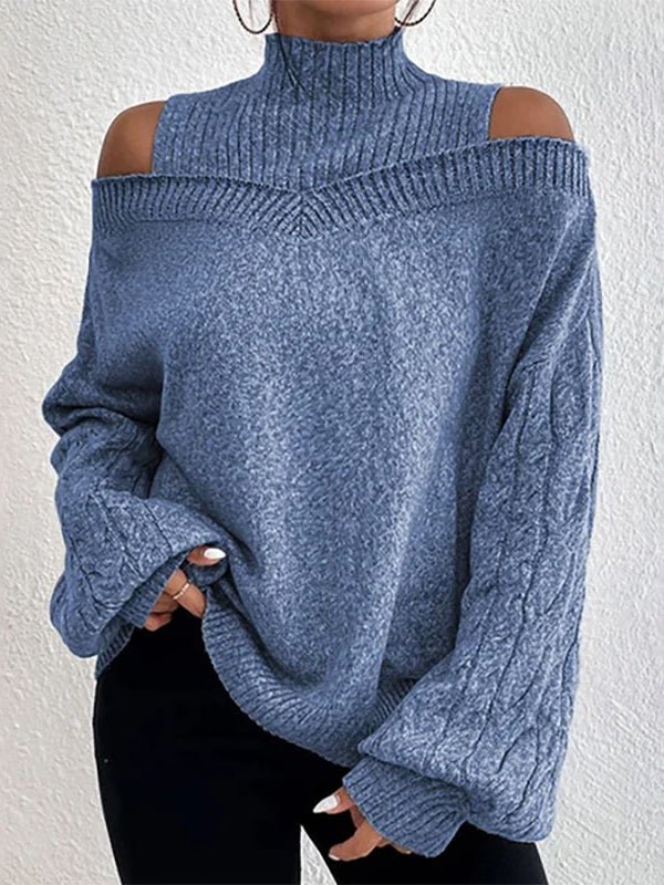 Women's Sweaters Turtleneck Off Shoulder Balloon Sleeve Sweater