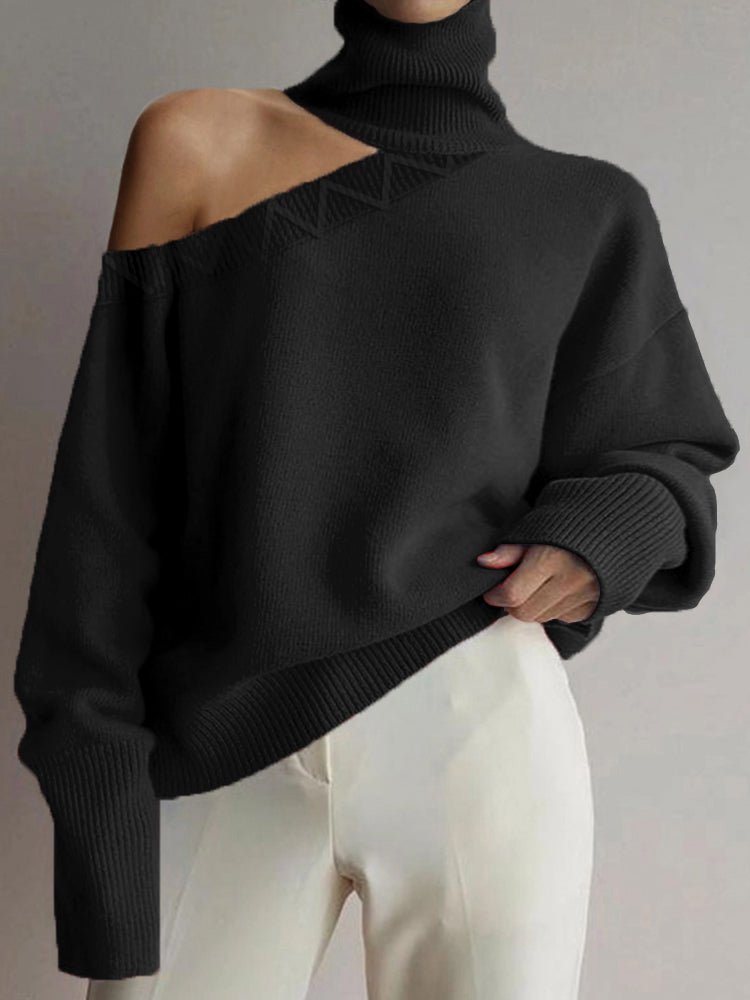 Women's Sweaters Turtleneck Solid Irregular Sweater