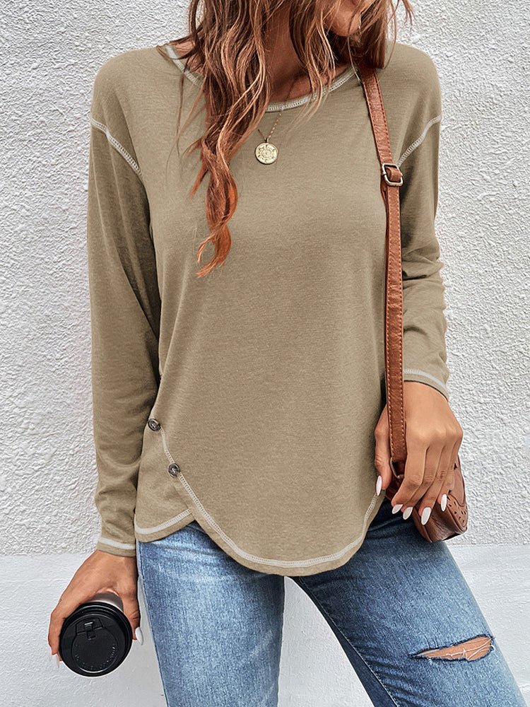 Women's T-Shirts Button Lrregular Long Sleeve T-Shirt