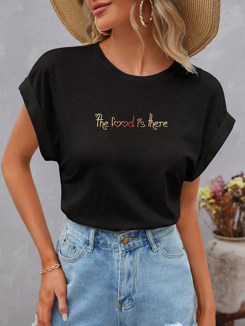 Women's T-Shirts Dolman Short Sleeve Round Neck Words Print T-Shirt