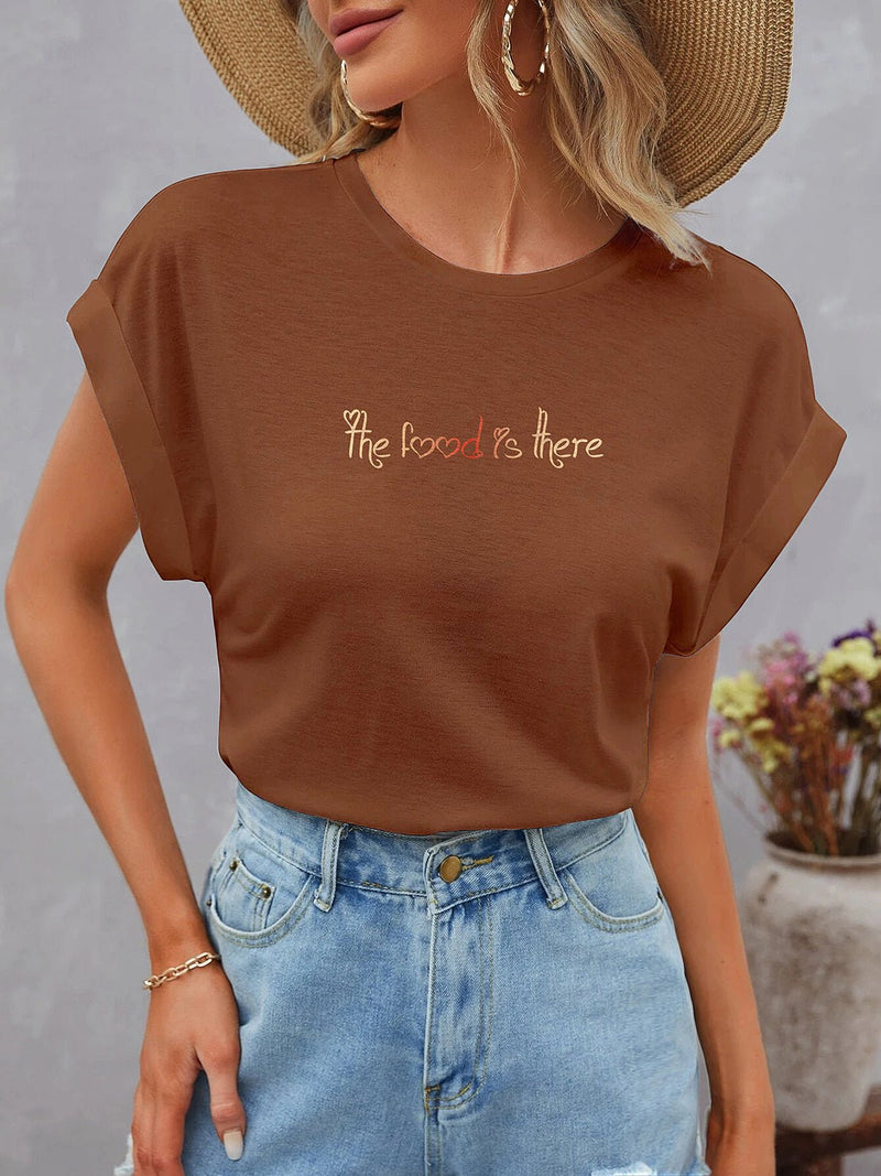 Women's T-Shirts Dolman Short Sleeve Round Neck Words Print T-Shirt