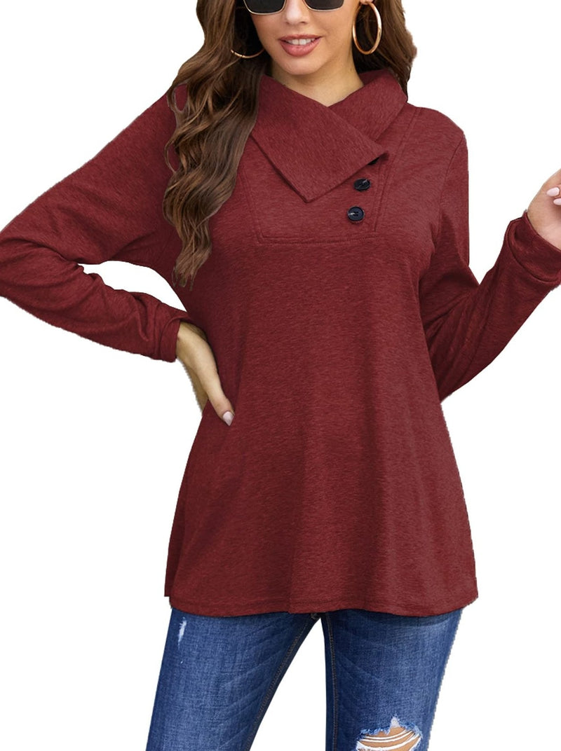 Women's T-Shirts Long Sleeve Cowl Neck Button T-Shirt