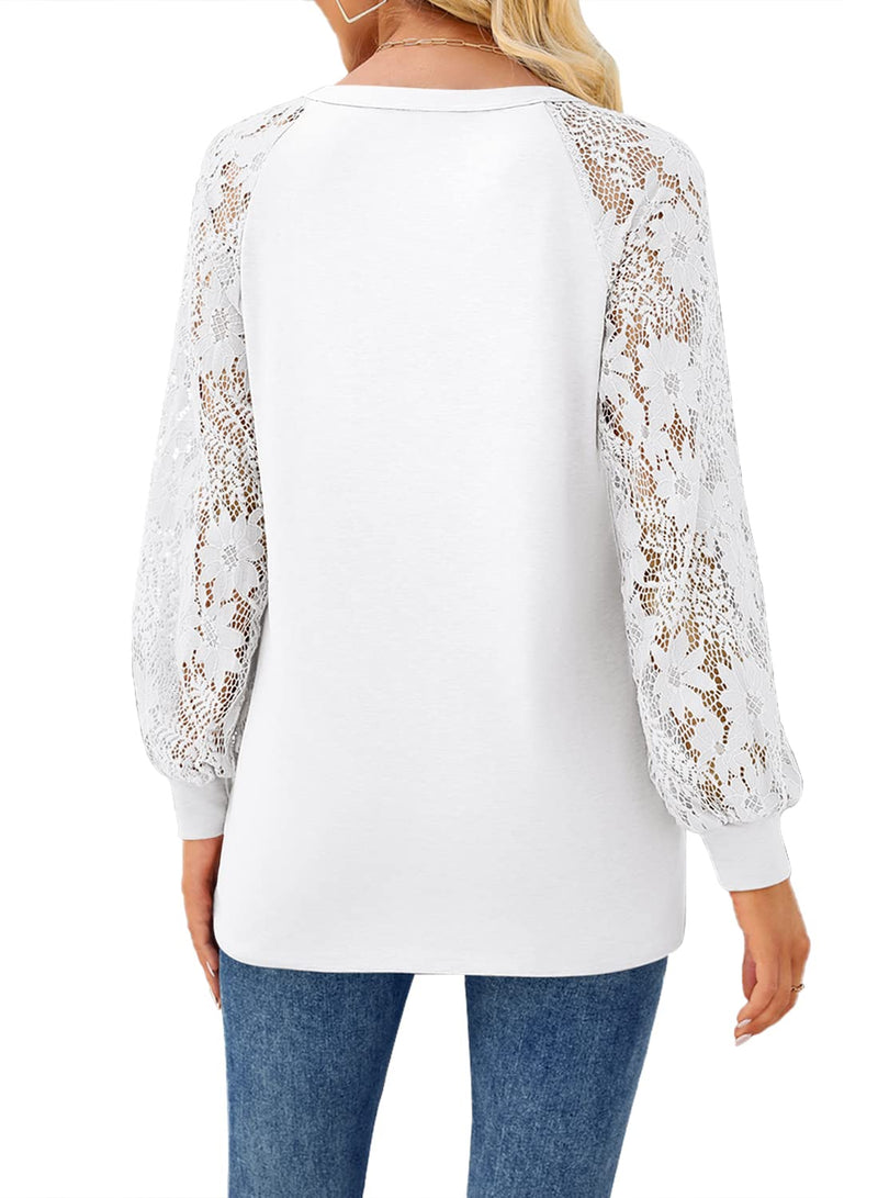 Women¡¯s T-Shirts Long Sleeve Lace V Neck Button Loose T-Shirt