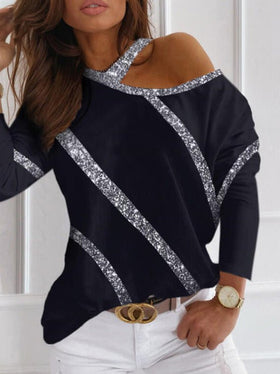 Women's T-Shirts Off Shoulder Long Sleeve Casual T-Shirt