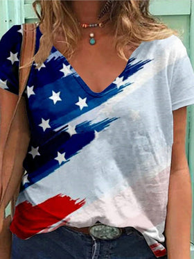 T-shirt Manches Courtes Col V Imprimé Pentagramme