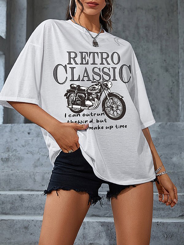 Women's T-Shirts Retro Classic Mid Sleeve Motorcycle Printed T-Shirt