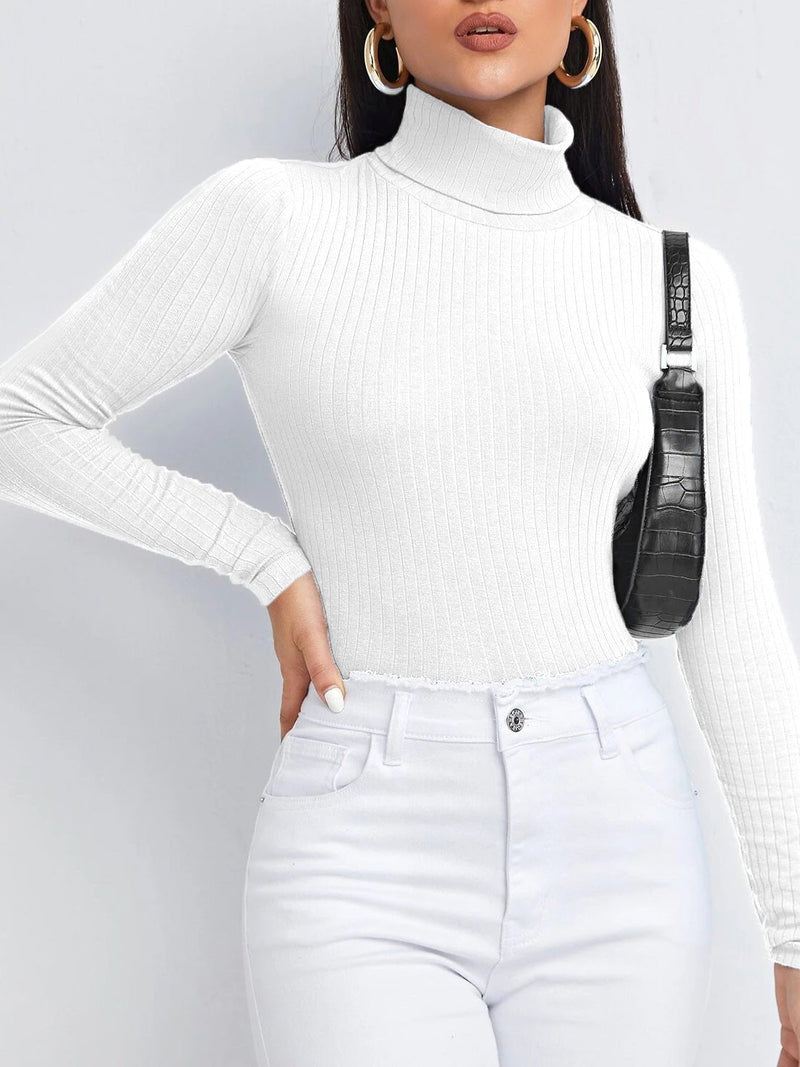 Women's T-Shirts Solid Turtleneck Long Sleeve T-Shirt