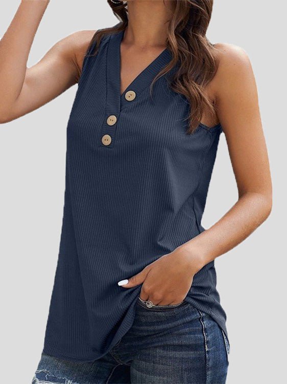 Women's Tank Tops V-Neck Button Casual Tank Top